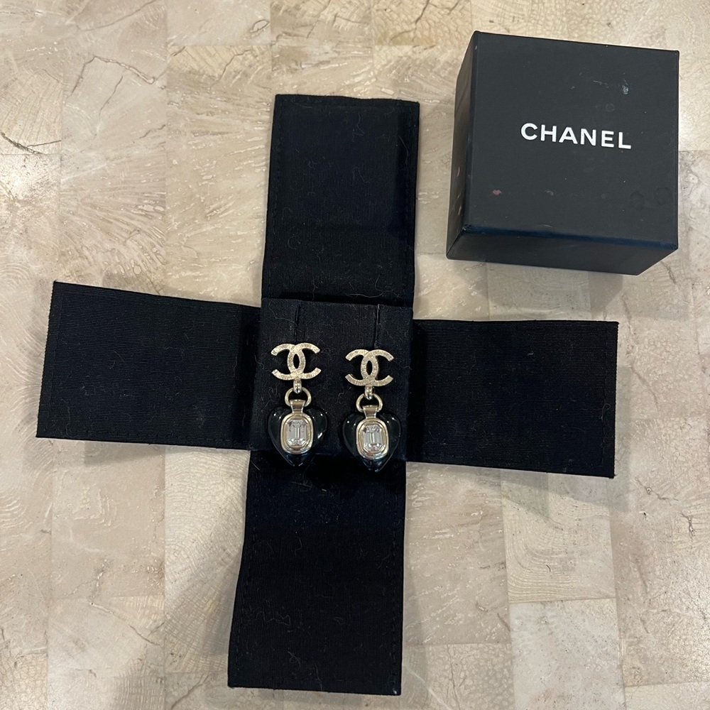 CHANEL Gold and Black Iconic Earrings